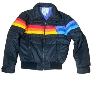 OP Ocean Pacific Mens Women’s Colorful Rainbow Black Striped Ski Winter Jacket